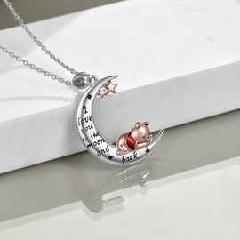 LILALO Bear Necklace Sterling Silver Moon Jewelry with I Love You To the Moon & Back Cute Animal Bear Gifts for Women Teens Birthday Christmas-Style 1
