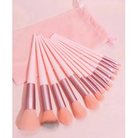 Set Brochas De Maquillaje 13 Pzs Profesional +bolsa Color Rosa