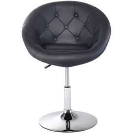 LDAILY Contemporary Makeup Chair, Swivel Accent Chair, Vanity Chair, Adjustable Height Pub Chair, Modern Stool Chair with Backrest, PU Leather, Ideal for for Kitchen, Bistro, Pub, Home, Office (Black)