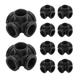 1/2" Black Pipe Fittings 5-Way Side Outlet Tee - Home Expert 4 Pack Malleable Cast Iron Threaded Pipe Fittings for Industrial Pipe Shelves Bracket, Industrial Vintage Furniture