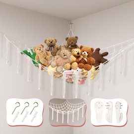 Powkoo Teddy Hammock Toy Storage Net for Stuffed Animals Teddy Bear Storage Hammock Soft Plush Cuddly Toy Storage Corner Hanging Wall Storage Organizer for Kids Bedroom Girls Baby Nursery Room (Beige)