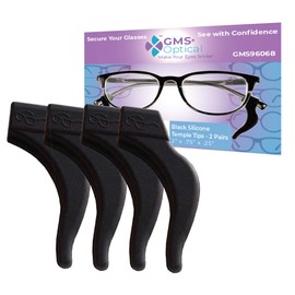 GMS Optical Silicone Temple Tips for Glasses, Sunglasses, and Eye Wear - Eyeglass Retainers - Ear Hooks (Black, 2 Pair)