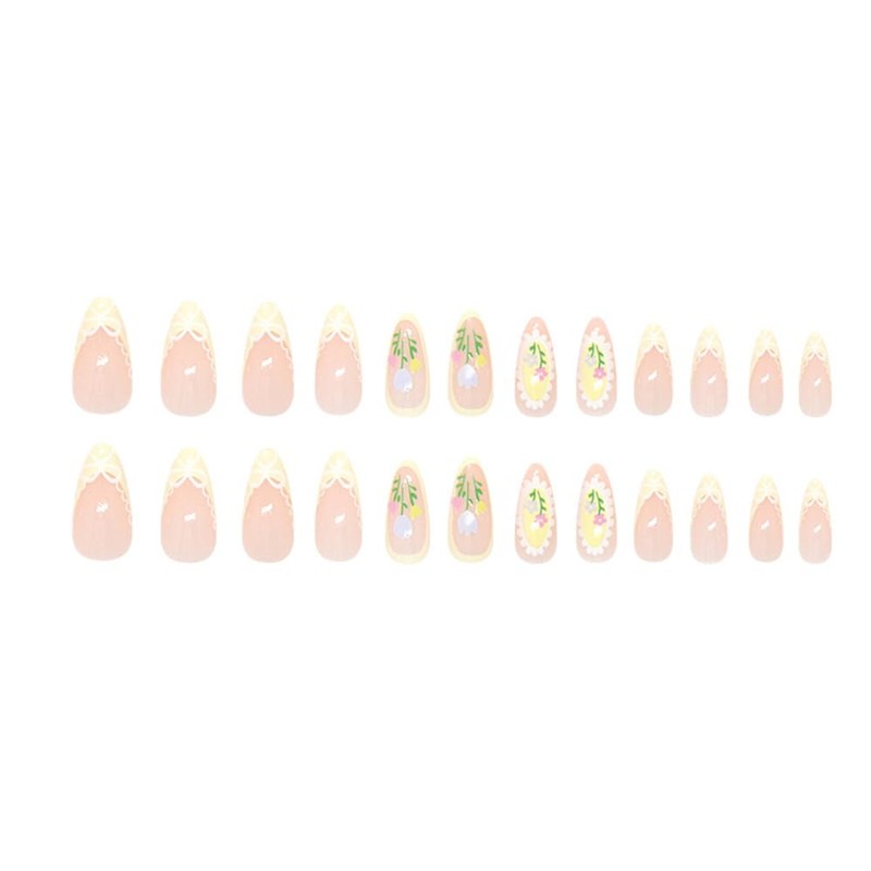 Bow French Tip Press on Nails Medium Almond Shaped Fake
