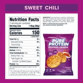 Pure Protein Popped Crisps, Sweet Chili, High Protein Snack, 12G Protein, 1.27oz., 12 Count