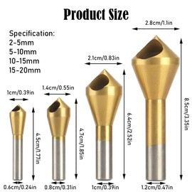 4 Pcs Titanium Coated Countersink Chamfer Tool Metal Countersink Chamfer Deburring Drill Bit Set Sturdy Metal Deburring Drill Bits Tool for DIY Wood Metal Plastic