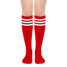 Sarfel Red Knee High Socks for Women Red and White Striped Socks Knee Sock for Women Striped Sock Womens Soccer Accessories