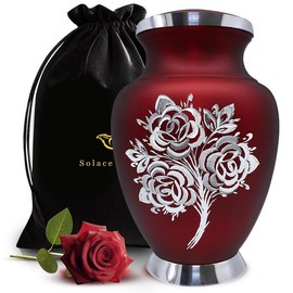 Rose Cremation Urn for Ashes for Women & Men - Handcrafted Rose Urns for Human Ashes Adult Female & Male - Funeral Urns for Women - Honor Your Loved Ones with Decorative Urns (Red, Large)
