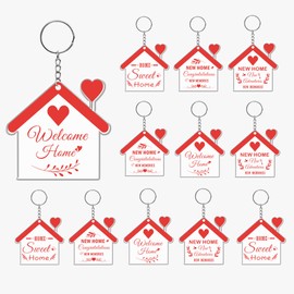 Welcome New Home Acrylic Keychain Bulk 12 Sets Red Welcome Home House Tag Card Homeowner Engraved Key Ring Decoration for Real Estate Agent Supplies, Gifts, 紅色