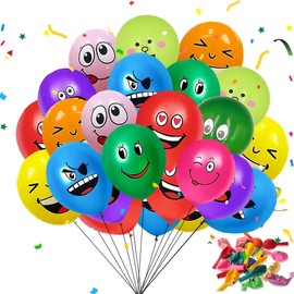 Pack of 100 Smiley Balloons, 12 Inch Emotion Series Latex Balloons, Colourful Party Balloons, Cute Funny Balloons for Children, Latex Balloons with Different Faces for Birthday Decoration