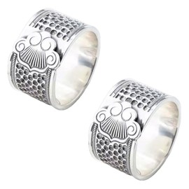 2 Pieces Adjustable Silver Cloud Design Sewing Thimble Rings, Metal Finger Guards, Adjustable Finger Protectors and Fingertip Thimbles, Suitable for Hand Sewing, Quilting and Embroidery