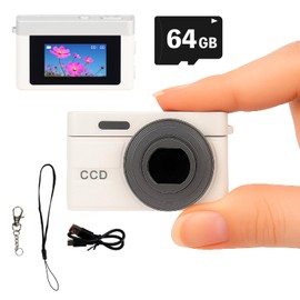 Mini Toy Camera, Mini Digital Camera, Type-C Compatible, 1080P, 12 Million Pixels, 64 GB Card Included, Video Recording, 0.96-Inch Screen, Kids Camera, Retro Design, Lightweight, Compact, With Chain