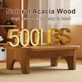 Kzeirm 6.5" Acacia Wood Step Stool, Wooden Step Stools for Adults Kids with 500 lbs Capacity, Bed Steps for High Beds, Small Step Stool for Bathroom Kitchen, Platform Stepping Foot Stool