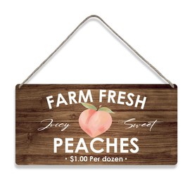MIGUMUTU Country Style Peaches Farmhouse Wooden Signs Rustic Farm fresh Peaches Hanging Wall Plaque Sign Home Kitchen Decor Present