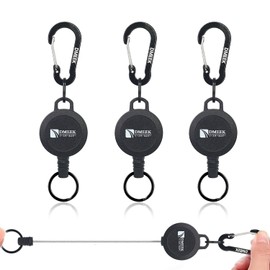 DMEEK Set of 3 Reel Key Holder with Carabiner, Reel Strap, Keys, Retractable Reel Type Key Reel, Metal Wire, 23.6 inches (60 cm), Key Case for Kids, Lightweight, Strong, Load Capacity, Durable, Drop