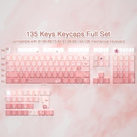 Keycaps PBT Custom Keycaps 135 Keys Pink Gradient Keycaps Set Letter Side Engraved Transparent Cherry Profile Keycap for ISO Layout Cherry MX Switches Mechanical Keyboards