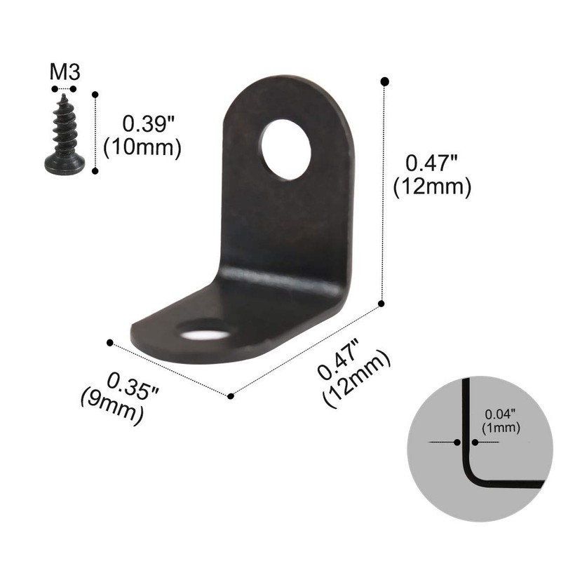 sourcing map 12pcs Angle Bracket Metal 12x12mm Black Corner Brace