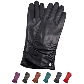 AKAROA ESTD 2019 BEA Women’s Leather Gloves, Italian Hair Sheepskin, Touchscreen Function, Knitted Lining with 50% Cashmere and 50% Wool, 4 Sizes S - XL (Bea) - navy, size: xl