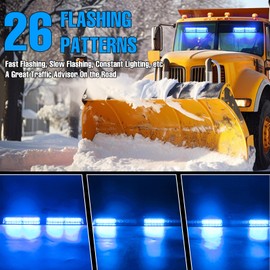 Afurkuot 2-in-1 Blue LED Warning Dash Windshield Strobe Lights, 26 Modes 12/24V Emergency Traffic Advisor 2 x 8.4 Inch Car Front/Rear Dash Windshield Strobe for Trucks Vehicles Snow Plow