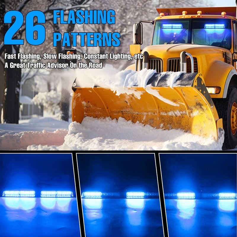 Afurkuot 2-in-1 Blue LED Warning Dash Windshield Strobe Lights, 26