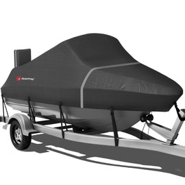 Rosefray 900D Boat Cover, Heavy Duty Waterproof Bass Boat Covers with Motor Cover Fits V-Hull/Tri-Hull/Fish/Ski/Runabout Boat,Fade-Proof Trailerable Boat Cover Fit 14'-16' L 68" Width Black