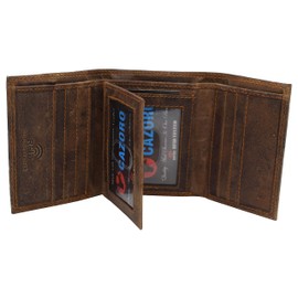 RFID Blocking Premium Vintage Leather Classic Trifold Credit Card ID Wallet for Men (Brown)