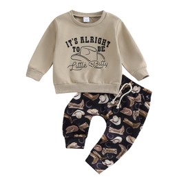 Ayalinggo Newborn Baby Boy Clothes Western Sweatshirt Little Bitty Infant Cowboy Pants Set Toddler 2Pcs Fall Winter Outfits Coffee 18-24 Months