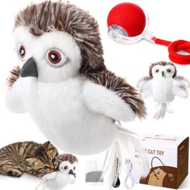 HyDren 2 Pcs Flapping Bird Cat Toy Rolling Ball Rechargeable Simulated Interactive Chirping Bird Cat Toy Flapping Wings for Bored Indoor Adult Cats Kitten Exercise(Red,Owl)