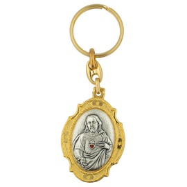 Sacred Heart and Our Lady of Fatima Keychain | Gold tone design | Great gift for first holy communion and first confirmation | Catholic Key Ring Accessory