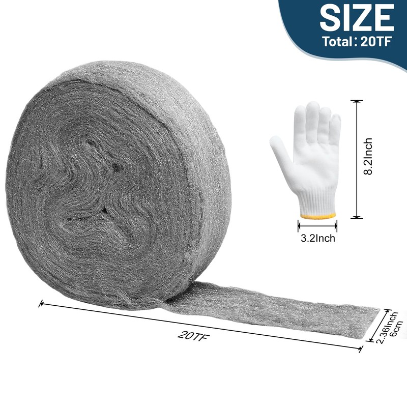 Stainless Steel Wool with Gloves, Steel Wool Fill Fabric Roll,