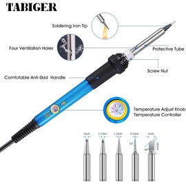 Tabiger Soldering Iron Kit 60W 110V-Adjustable Temperature Welding Soldering Iron with Tool Carry Case