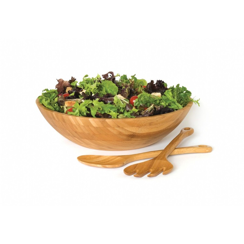 Lipper International Bamboo Wood Salad Bowls with Server Utensils, 7-Piece