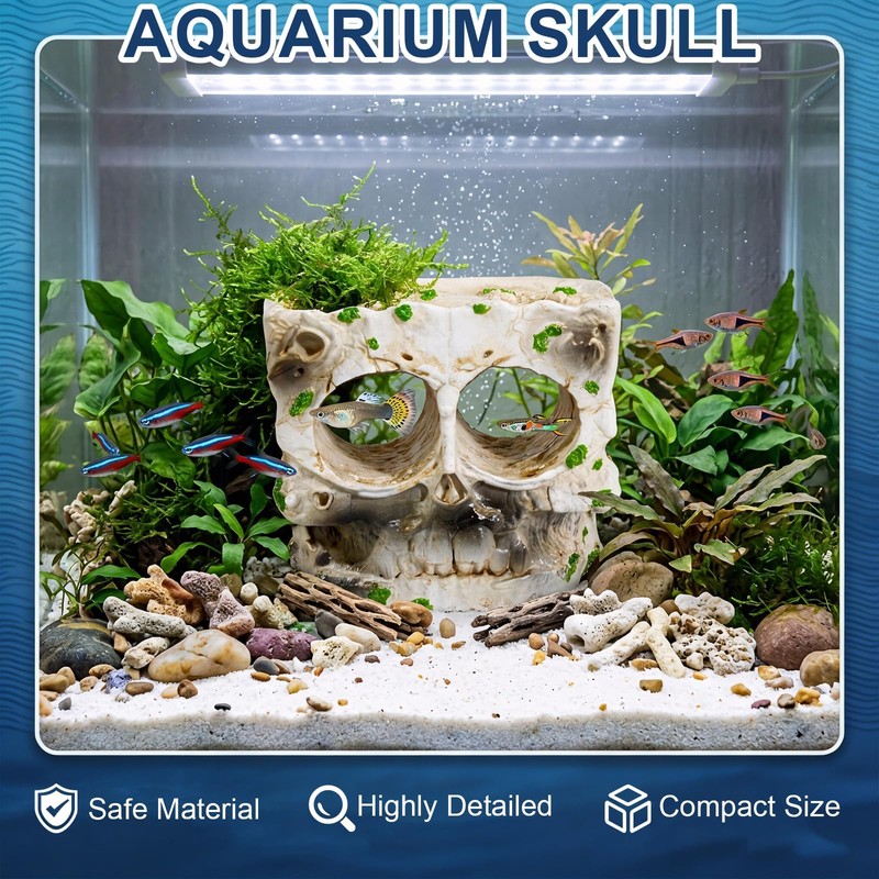 Exasinine Skull Aquarium Decoration Cave Fish Tank Skull Hideout Rock