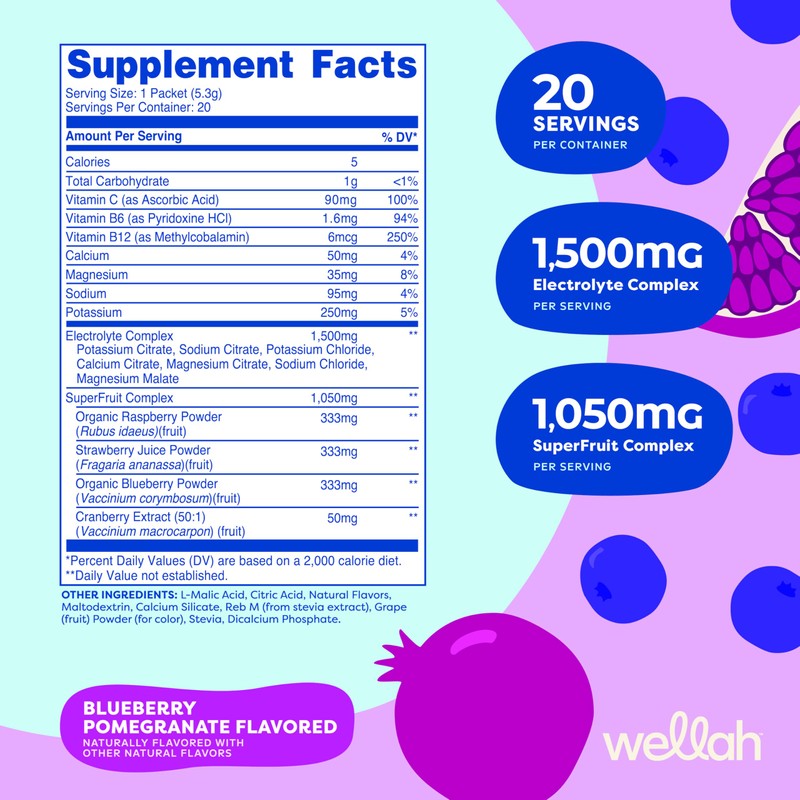 Wellah Splish Splash Hydration (Blueberry Pomegranate) 20 Stick Packs -