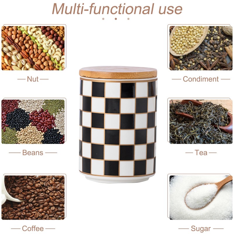 XYQXYQ Kitchen Countertop Ceramic Checkered Canisters,Black And White Food Storage