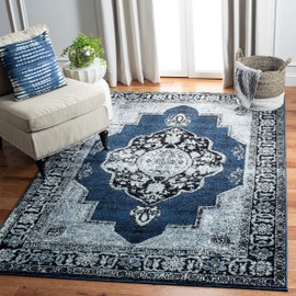 SAFAVIEH Vintage Hamadan Collection Area Rug - 6'7" x 9', Blue & Grey, Oriental Traditional Persian Design, Non-Shedding & Easy Care, Ideal for High Traffic Areas in Living Room, Bedroom (VTH219M)