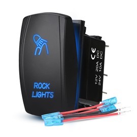 Weasch LED Rock Light Rocker Switch, Laser On/Off SPST 5Pin Waterproof, 20A/12V 10A/24V, with Jumper Wires for Cars Trucks RVs Boat ATV UTV RZR, Blue