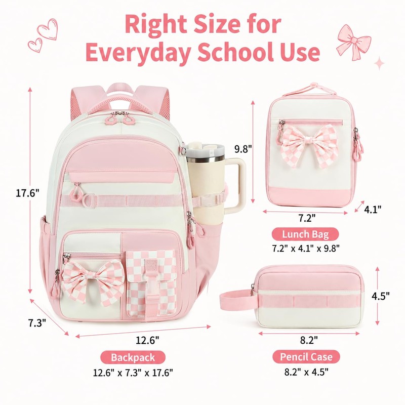 CAMTOP Girls Backpack with Lunch Box & Pencil Case Set,