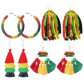 Juneteenth Celebration Earrings African History & Culture Black Jewlry - Sequin Tassel