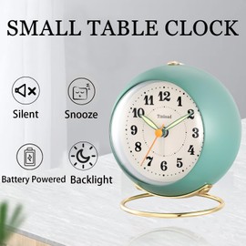 Tinload Analog Alarm Clock, Retro Simple Design Small Desk Clock with Manual Light, Battery Operated, Snooze, for Kids,Bedroom,Travel,Kitchen,Bedside Desktop(Green)