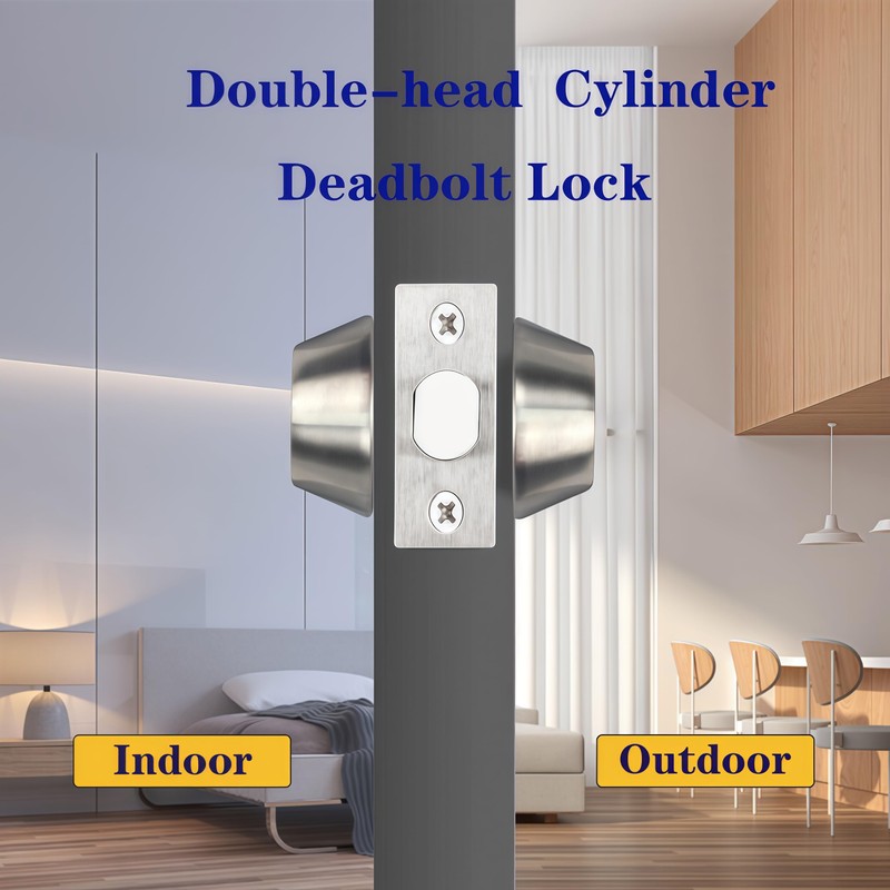 Eiqikayo Silver Steel Double-Head Cylinder Deadbolt Lock- High Security Anti-Kick