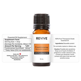Frankincense Boswellia Carterii 10mL Essential Oil by Revive Essential Oils -100% Pure Therapeutic Grade, Diffusion, Massage, Aromatherapy, Skin & Hair Care, Cruelty Free, Unrefined with No Fillers
