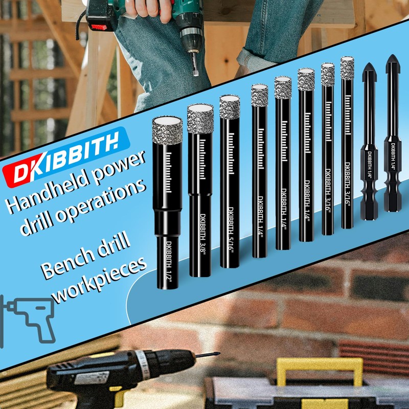 DKIBBITH 7 Pack Dry Diamond Drill Bits & Tile Drill