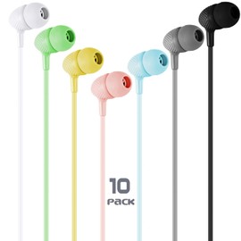 Kids Earbud Headphones Bulk 10 Pack Multi Colors for School Classroom, Wired Durable Earphones Class Set for Children Toddler Teens Boys Girls and Adult (Mixed Colors) (Mixed Colors, 10 Pack)