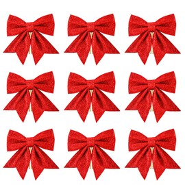 Sprinlot Bows Christmas Tree Red, 9 Pieces Christmas Bows Christmas Gift Bows Christmas Red Christmas Bows Outdoor Bows for Christmas Tree Decoration