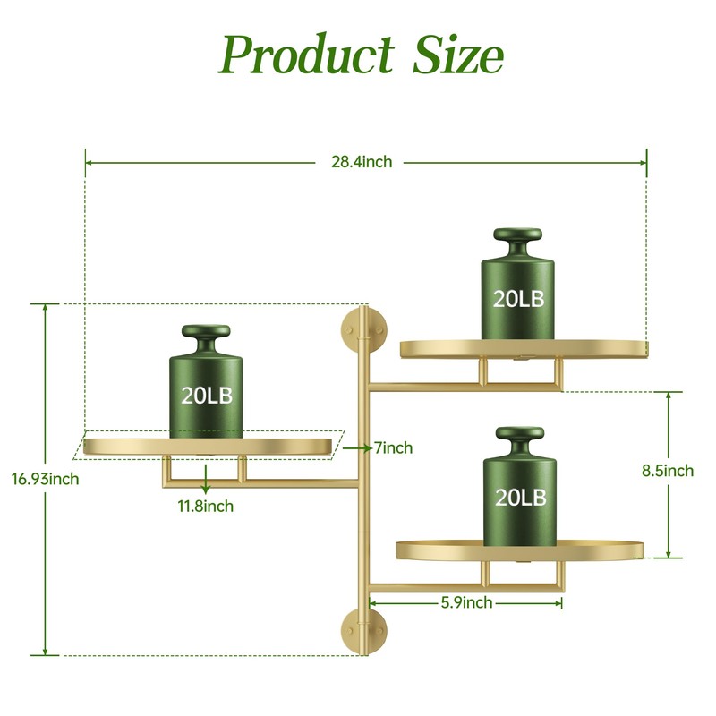 YQSLYSF WIndow Rotating Plant Stand Shelf Indoor Gold Metal Floating