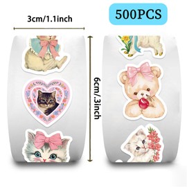 500PCS Meme Animal Cat Stickers Roll 10 Styles Funny Stickers Cute Animal Cats Decals Vinyl Waterproof Sticker Cute Sticker Pack (Cat)