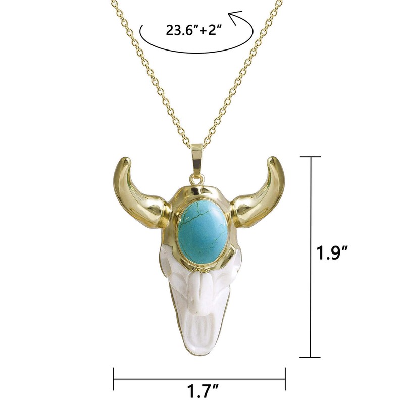 Ladywowu Turquoise Necklace, Bull Necklace Skull Jewelry for Men, December