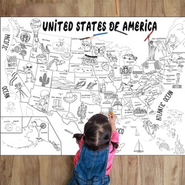 Naozinebi US Map Coloring Poster for Kids Giant Coloring Poster Large US States Map Coloring Tablecloth Jumbo Coloring Books for Classroom Home Birthday Party Supplies Favor