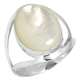 Jeweloporium 925 Sterling Silver Ring for Women White Natural Mother Of Pearl Stone Fashion Silver Ring Size Q Christmas - Gift Boho Jewelry