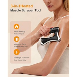 Heated Muscle Scraper Tool , 3 in 1 Electric Fascia Knife Massager Heating and Vibration, Full Body Contouring Device, Body Gua Sha Massage Tool, Fascia Massage Tools for Deep Tissue (Matte Black)